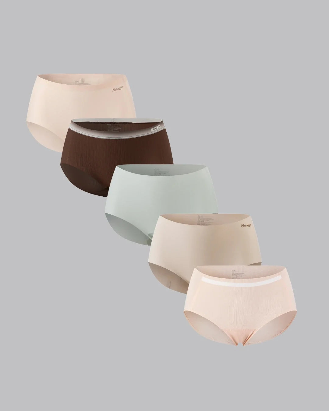 Nuage multi-pack seamless high-waist underwear in five neutral colors including beige, brown, mint, and blush
