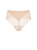 NuCloud High Waist Thong in beige flat lay product shot – seamless high-rise underwear by Nuage