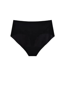 NuCloud High Waist Thong in black flat lay product shot – seamless high-rise underwear by Nuage