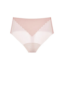 NuCloud High Waist Thong in pink flat lay product shot – seamless high-rise underwear by Nuage