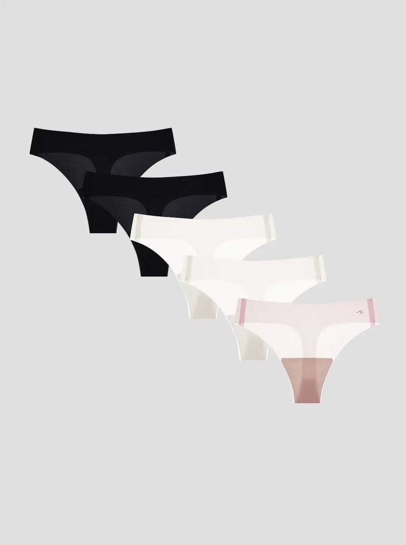 Set of NuCloud Original Thong（5-Pack）underwear on a light gray background