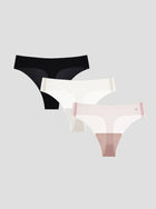 Three pairs of NuCloud Original Thong in black, white, and pink on a light gray background.