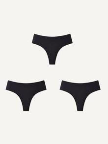 NuShield Anti Camel Thong 3-pack black seamless anti-camel toe thongs with antibacterial latex gusset for comfort and invisible fit