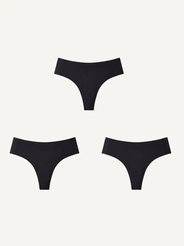 NuShield Anti Camel Thong 3-pack black seamless anti-camel toe thongs with antibacterial latex gusset for comfort and invisible fit