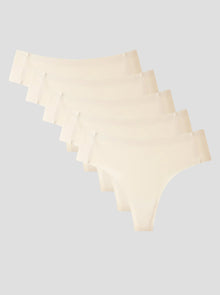 NuShield Anti Camel Thong 5-pack seamless beige anti-camel toe thongs with antibacterial gusset and silk-enhanced lining