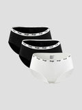 NuSoft Classic Cotton Brief 3-pack mid-rise cotton briefs with logo waistband in black and white colors
