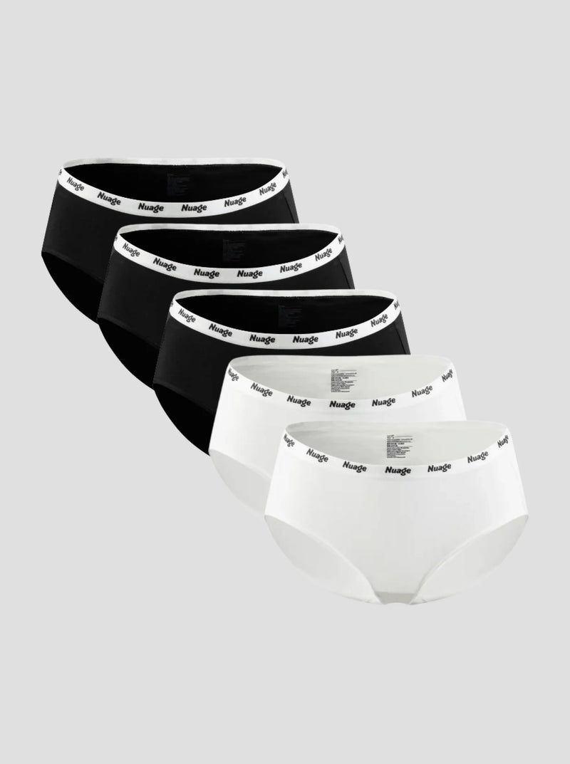 NuSoft Classic Cotton Brief 5-pack in black and white with logo waistband, mid-rise, soft cotton blend briefs