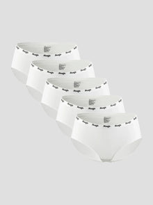 NuSoft Classic Cotton Brief 5-pack white mid-rise briefs with logo waistband and breathable cotton gusset
